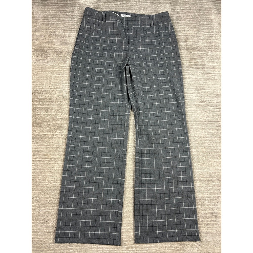 Charter Club Dress Pants Womens 12 Grey‎ Windowpane Plaid Classic Fit Trousers